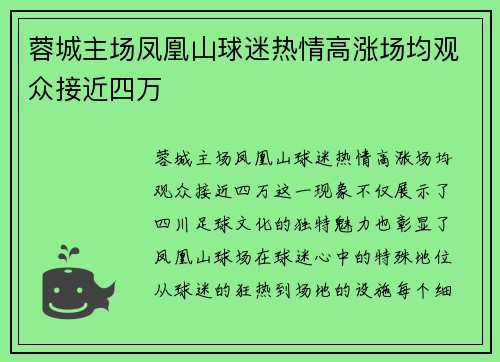 蓉城主场凤凰山球迷热情高涨场均观众接近四万 蓉城主场凤凰山球迷热情高涨场均观众接近四万